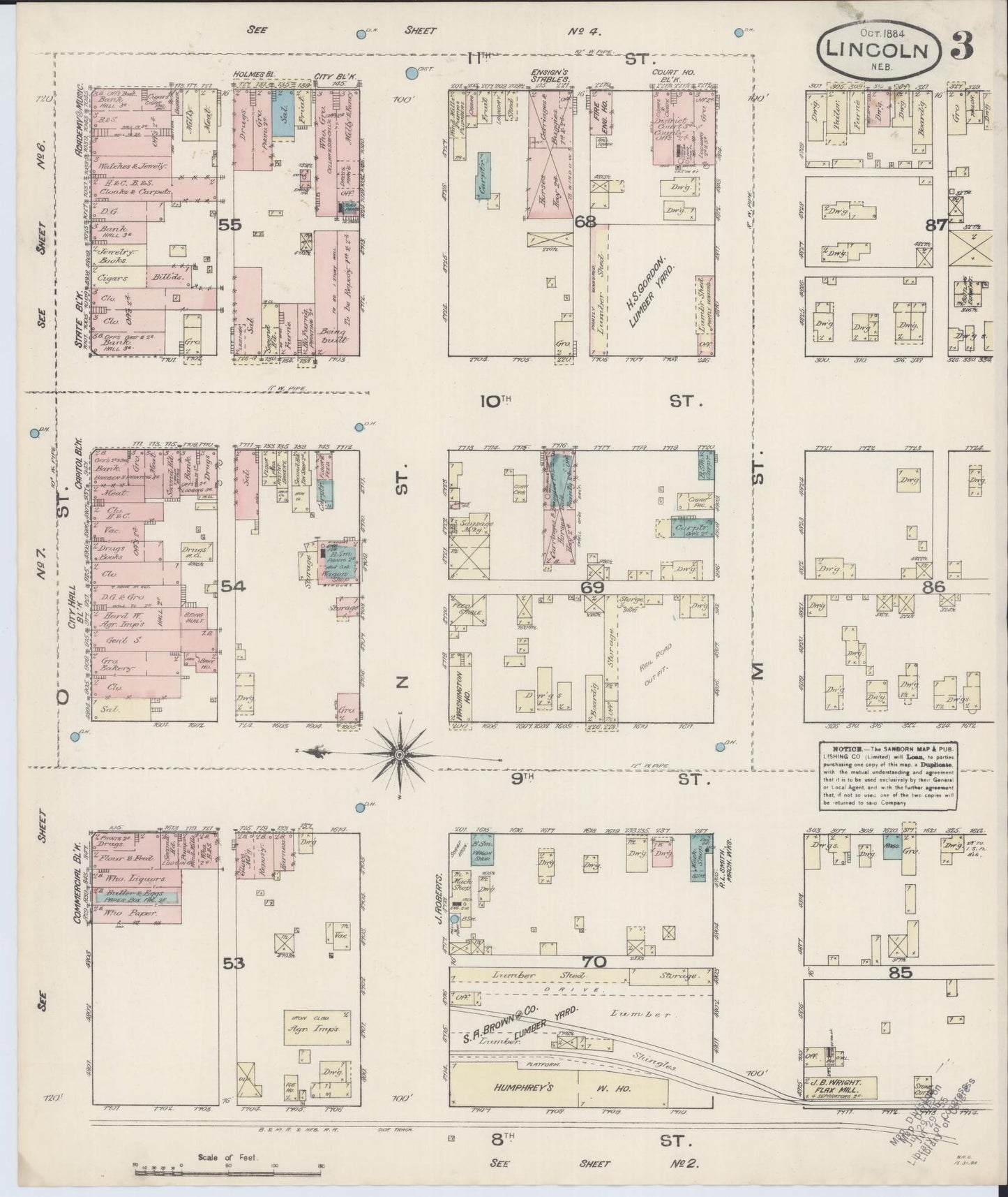 Sanborn Fire Insurance Map from Lincoln, Lancaster County, Nebraska (Unknown), Sheet #0003 - Complete Map Set gallery image, historic Sanborn map, vintage wall art, Nebraska Nebraska