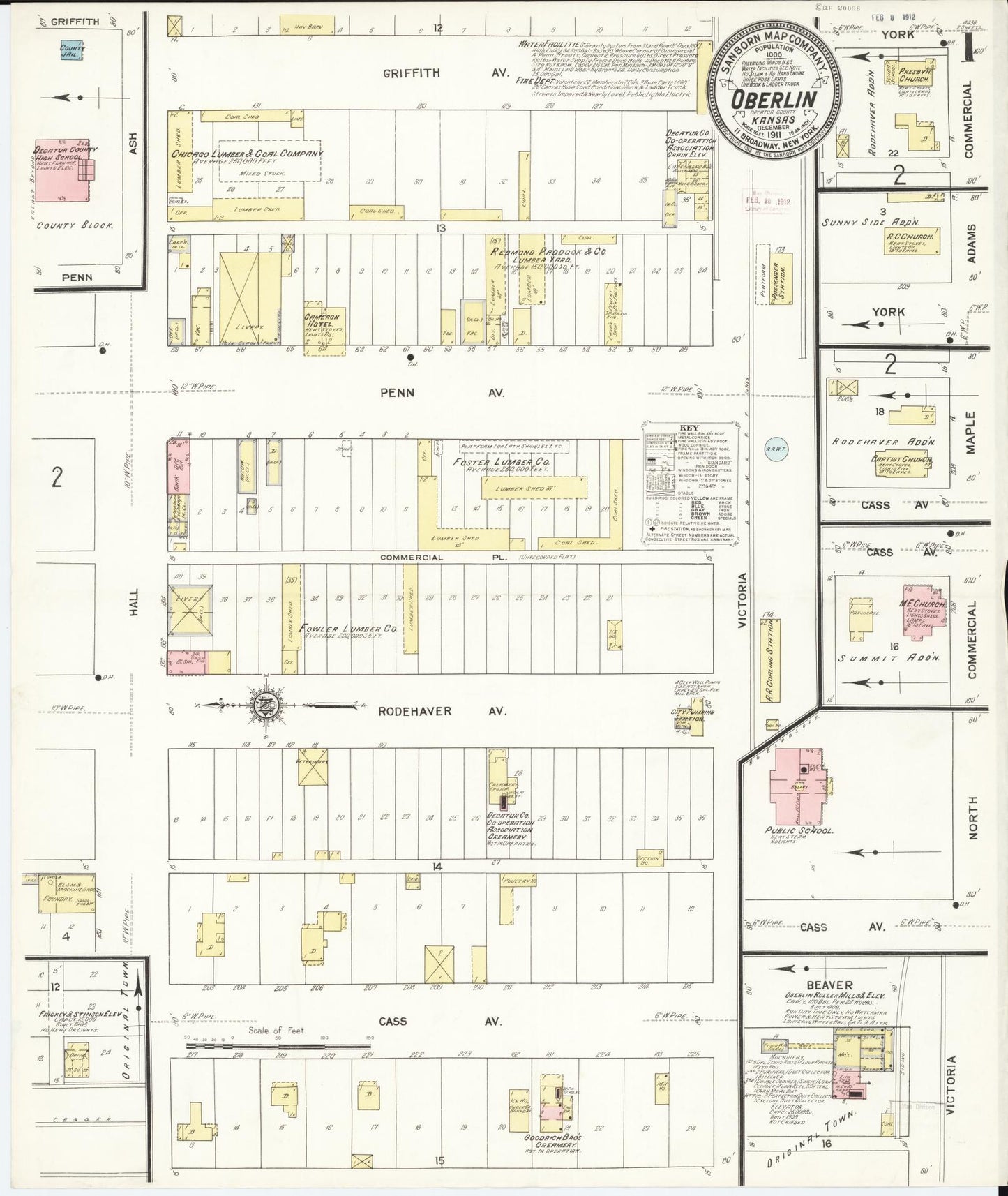 Sanborn Fire Insurance Map from Oberlin, Decatur County, Kansas (1911), Sheet #0001 - Complete Map Set gallery image, historic Sanborn map, vintage wall art, Kansas Kansas