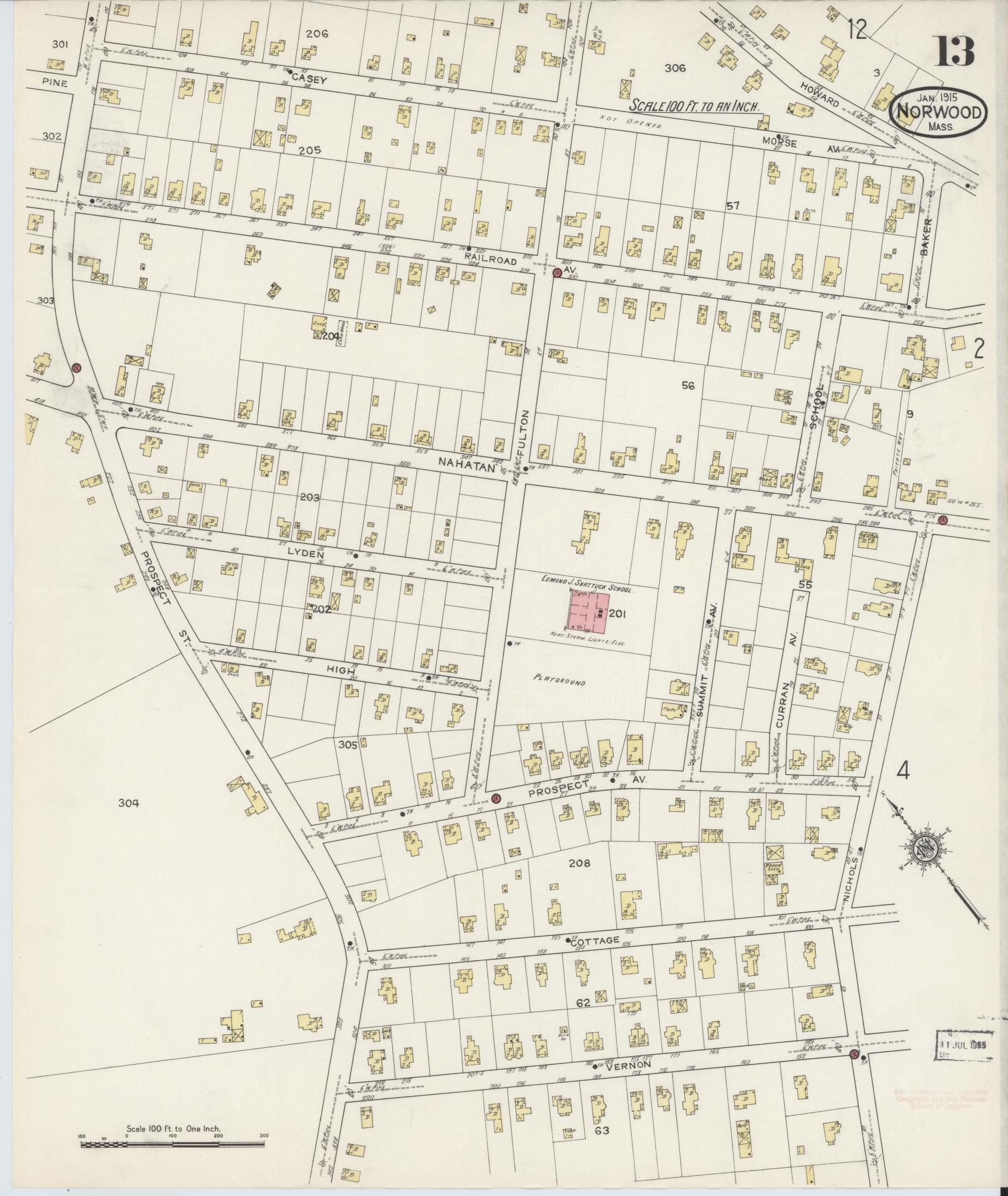Sanborn Fire Insurance Map from Norwood, Norfolk County, Massachusetts (1915), Sheet #0013 - Complete Map Set gallery image, historic Sanborn map, vintage wall art, Massachusetts Massachusetts