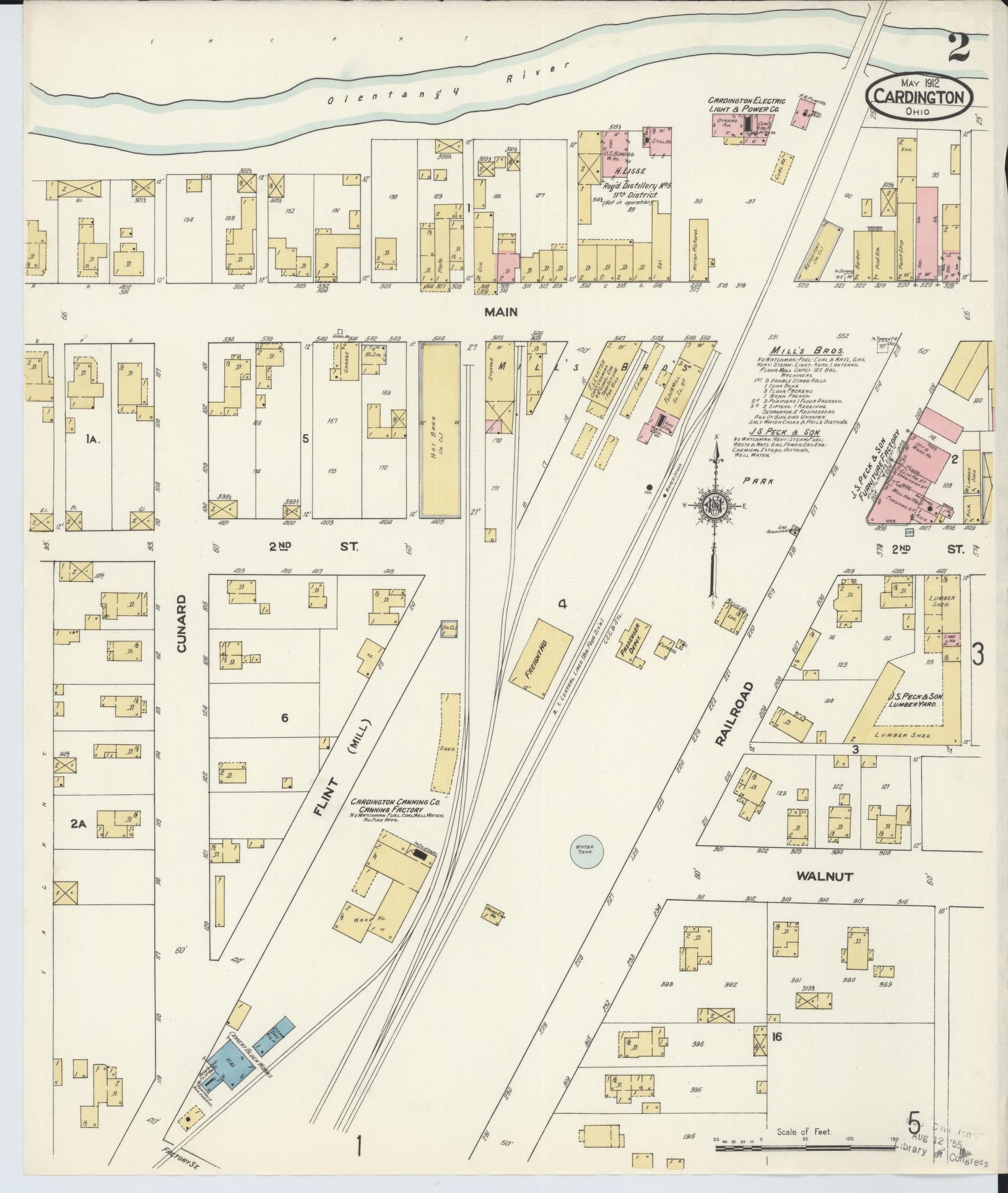 Sanborn Fire Insurance Map from Cardington, Morrow County, Ohio (1912), Sheet #0002 - Complete Map Set gallery image, historic Sanborn map, vintage wall art, Ohio Ohio