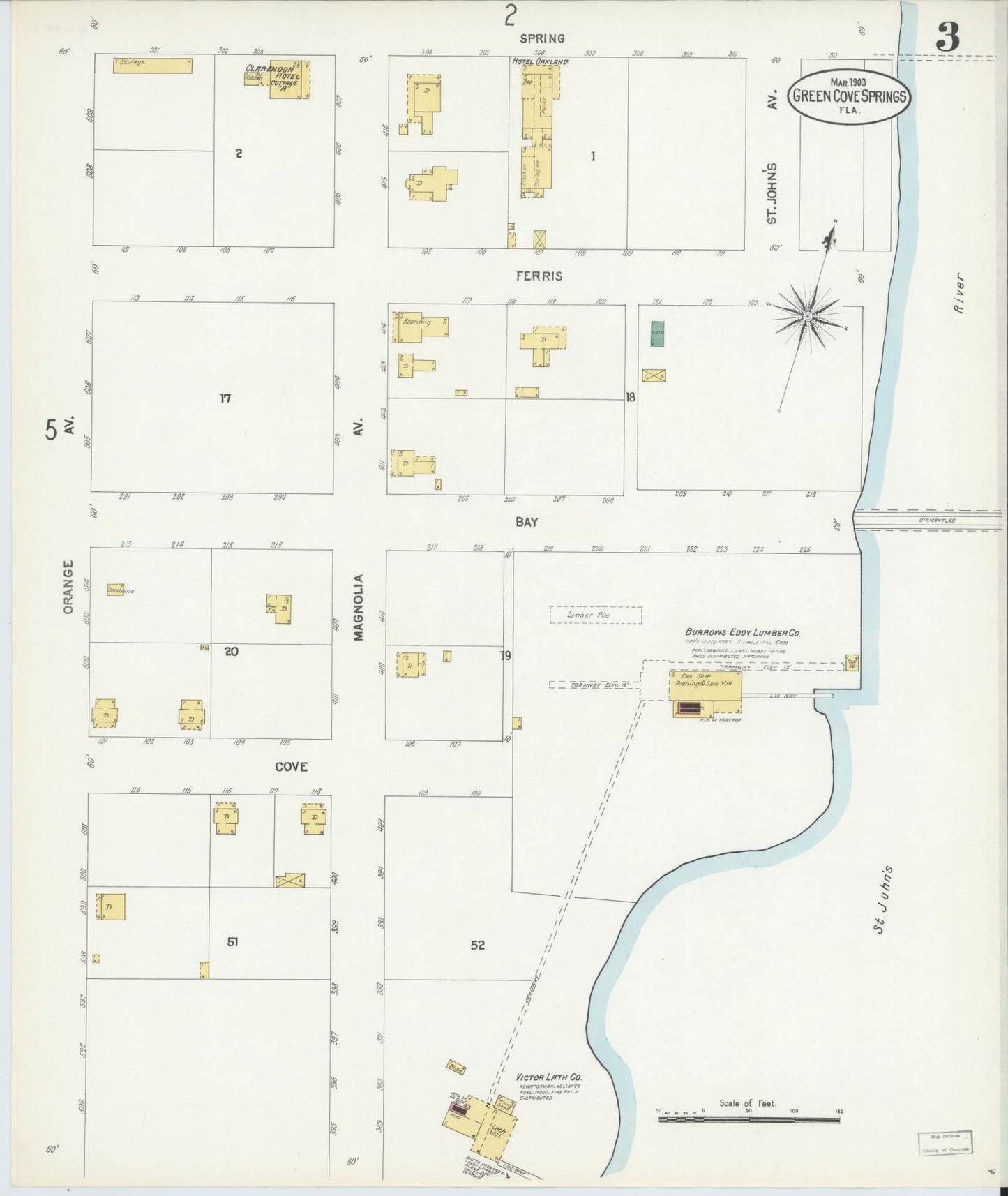 Sanborn Fire Insurance Map from Green Cove Springs, Clay County, Florida (1903), Sheet #0003 - Historic Sanborn Fire Insurance Map Print, vintage old map wall art, antique decor, genealogy gift, Florida Florida map