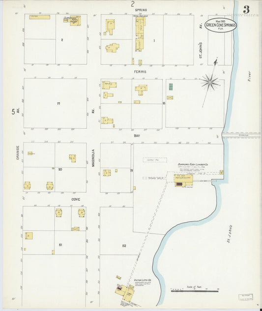 Sanborn Fire Insurance Map from Green Cove Springs, Clay County, Florida (1903), Sheet #0003 - Historic Sanborn Fire Insurance Map Print, vintage old map wall art, antique decor, genealogy gift, Florida Florida map