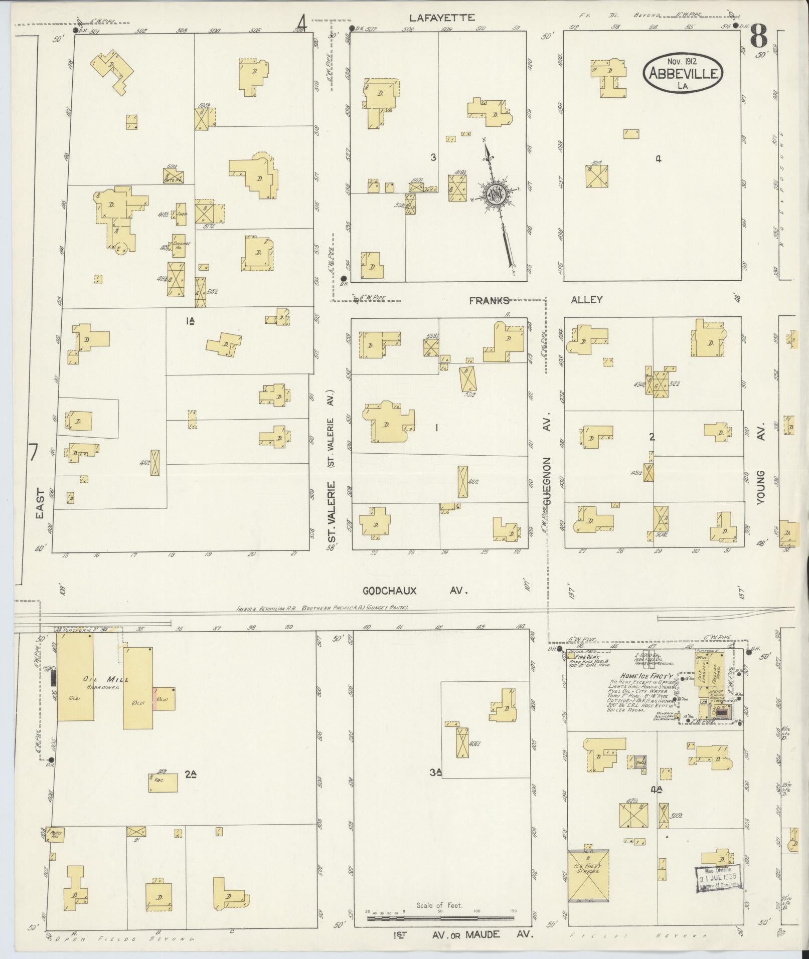 Sanborn Fire Insurance Map from Abbeville, Vermilion Parish, Louisiana (1912), Sheet #0008 - Complete Map Set gallery image, historic Sanborn map, vintage wall art, Louisiana Louisiana