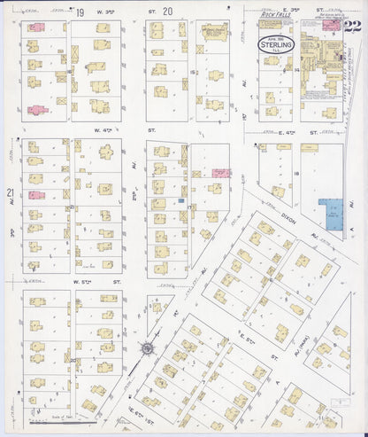 Sanborn Fire Insurance Map from Sterling, Whiteside County, Illinois (1916), Sheet #0022 - Historic Sanborn Fire Insurance Map Print, vintage old map wall art, antique decor, genealogy gift, Illinois Illinois map