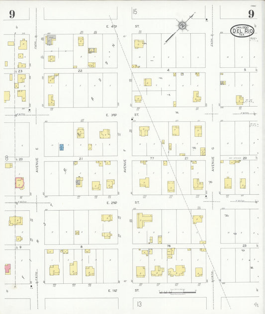 Sanborn Fire Insurance Map from Del Rio, Val Verde County, Texas (1930), Sheet #0009 - Historic Sanborn Fire Insurance Map Print, vintage old map wall art, antique decor, genealogy gift, Texas Texas map