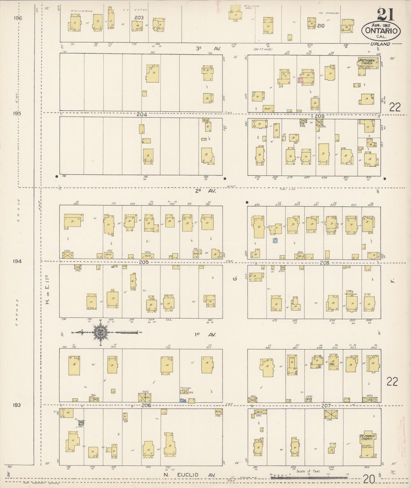 Sanborn Fire Insurance Map from Ontario, San Bernardino County, California (1912), Sheet #0021 - Complete Map Set gallery image, historic Sanborn map, vintage wall art, California California