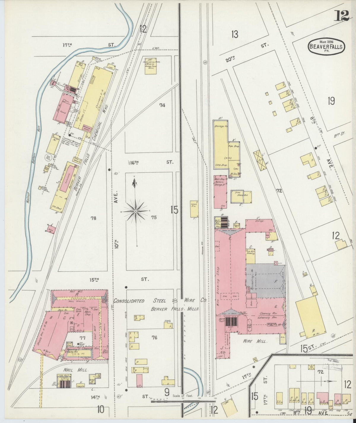 Sanborn Fire Insurance Map from Beaver Falls, Beaver County, Pennsylvania (1896), Sheet #0012 - Complete Map Set gallery image, historic Sanborn map, vintage wall art, Pennsylvania Pennsylvania