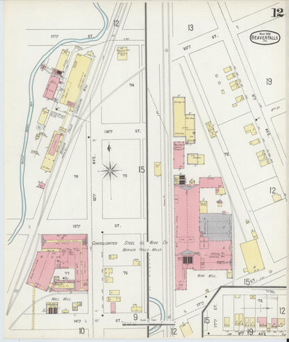 Sanborn Fire Insurance Map from Beaver Falls, Beaver County, Pennsylvania (1896), Sheet #0012 - Complete Map Set gallery image, historic Sanborn map, vintage wall art, Pennsylvania Pennsylvania