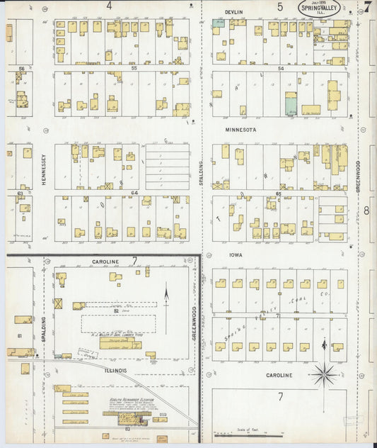 Sanborn Fire Insurance Map from Spring Valley, Bureau County, Illinois (1899), Sheet #0007 - Historic Sanborn Fire Insurance Map Print, vintage old map wall art, antique decor, genealogy gift, Illinois Illinois map