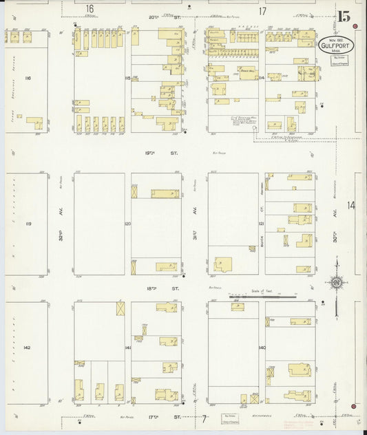 Sanborn Fire Insurance Map from Gulfport, Harrison County, Mississippi (1912), Sheet #0015 - Historic Sanborn Fire Insurance Map Print, vintage old map wall art, antique decor, genealogy gift, Mississippi Mississippi map
