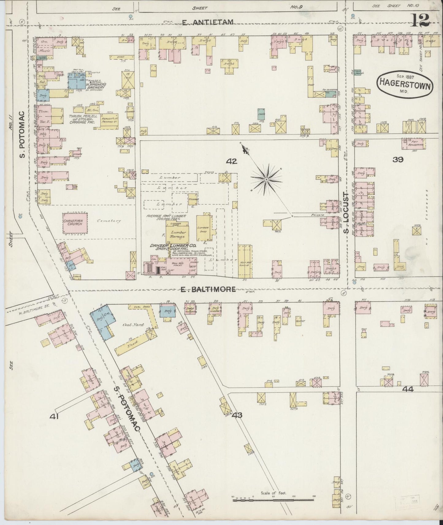 Sanborn Fire Insurance Map from Hagerstown, Washington County, Maryland (1887), Sheet #0012 - Historic Sanborn Fire Insurance Map Print, vintage old map wall art, antique decor, genealogy gift, Maryland Maryland map
