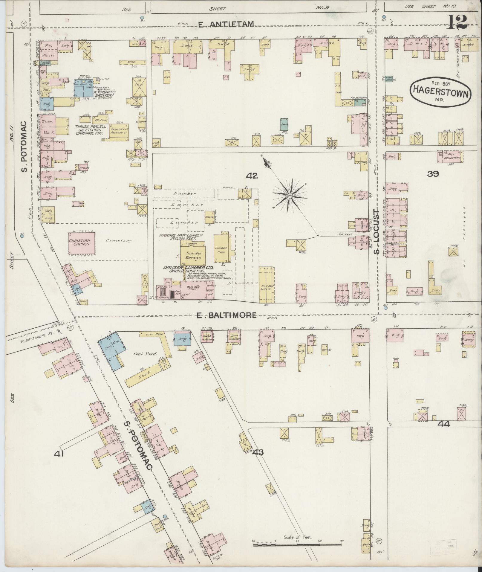 Sanborn Fire Insurance Map from Hagerstown, Washington County, Maryland (1887), Sheet #0012 - Historic Sanborn Fire Insurance Map Print, vintage old map wall art, antique decor, genealogy gift, Maryland Maryland map