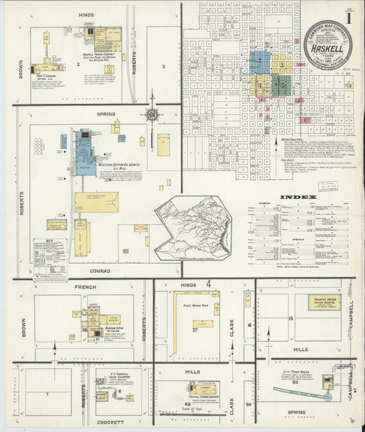 Sanborn Fire Insurance Map from Haskell, Haskell County, Texas (1913), Sheet #0001 - Complete Map Set gallery image, historic Sanborn map, vintage wall art, Texas Texas