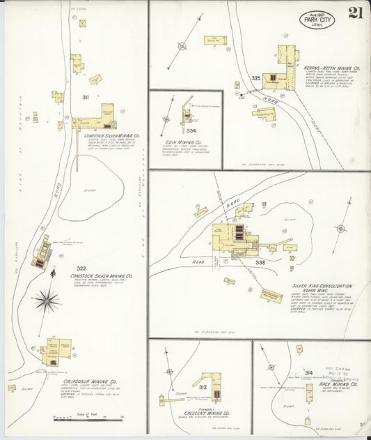 Sanborn Fire Insurance Map from Park City, Summit County, Utah (1907), Sheet #0021 - Historic Sanborn Fire Insurance Map Print, vintage old map wall art, antique decor, genealogy gift, Utah Utah map