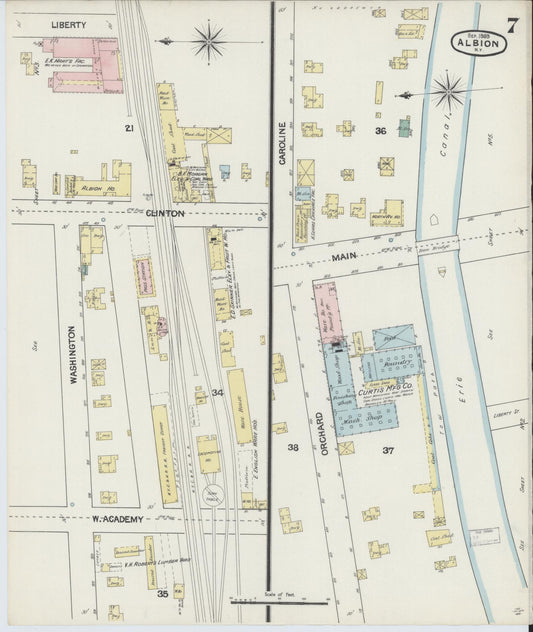 Sanborn Fire Insurance Map from Albion, Orleans County, New York (1889), Sheet #0007 - Historic Sanborn Fire Insurance Map Print, vintage old map wall art, antique decor, genealogy gift, New York New York map