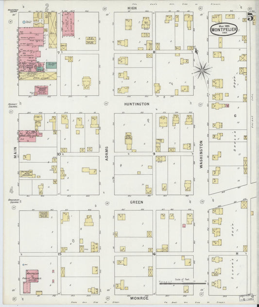 Sanborn Fire Insurance Map from Montpelier, Blackford County, Indiana (1895), Sheet #0005 - Historic Sanborn Fire Insurance Map Print, vintage old map wall art, antique decor, genealogy gift, Indiana Indiana map