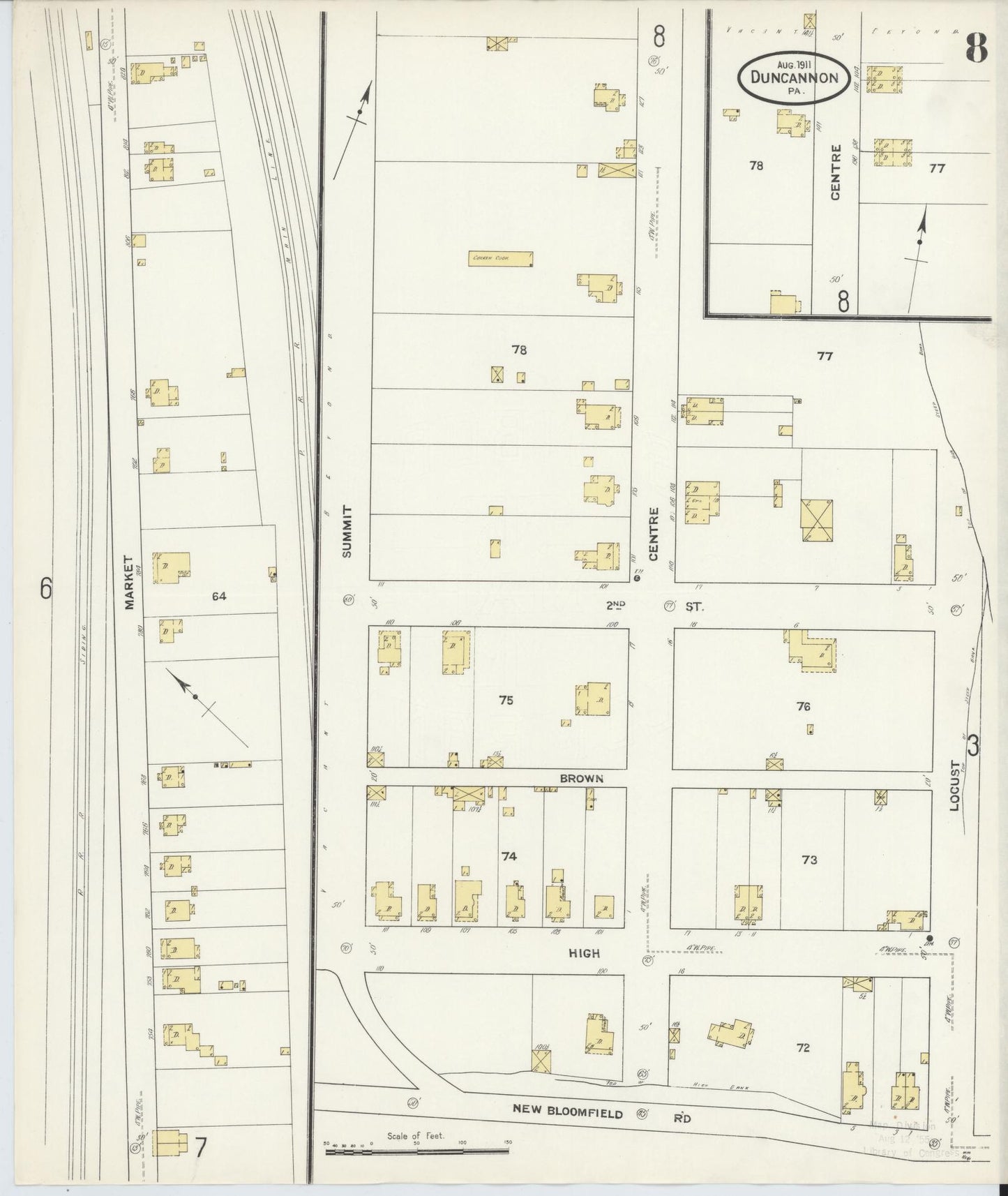 Sanborn Fire Insurance Map from Duncannon, Perry County, Pennsylvania (1911), Sheet #0008 - Historic Sanborn Fire Insurance Map Print, vintage old map wall art, antique decor, genealogy gift, Pennsylvania Pennsylvania map