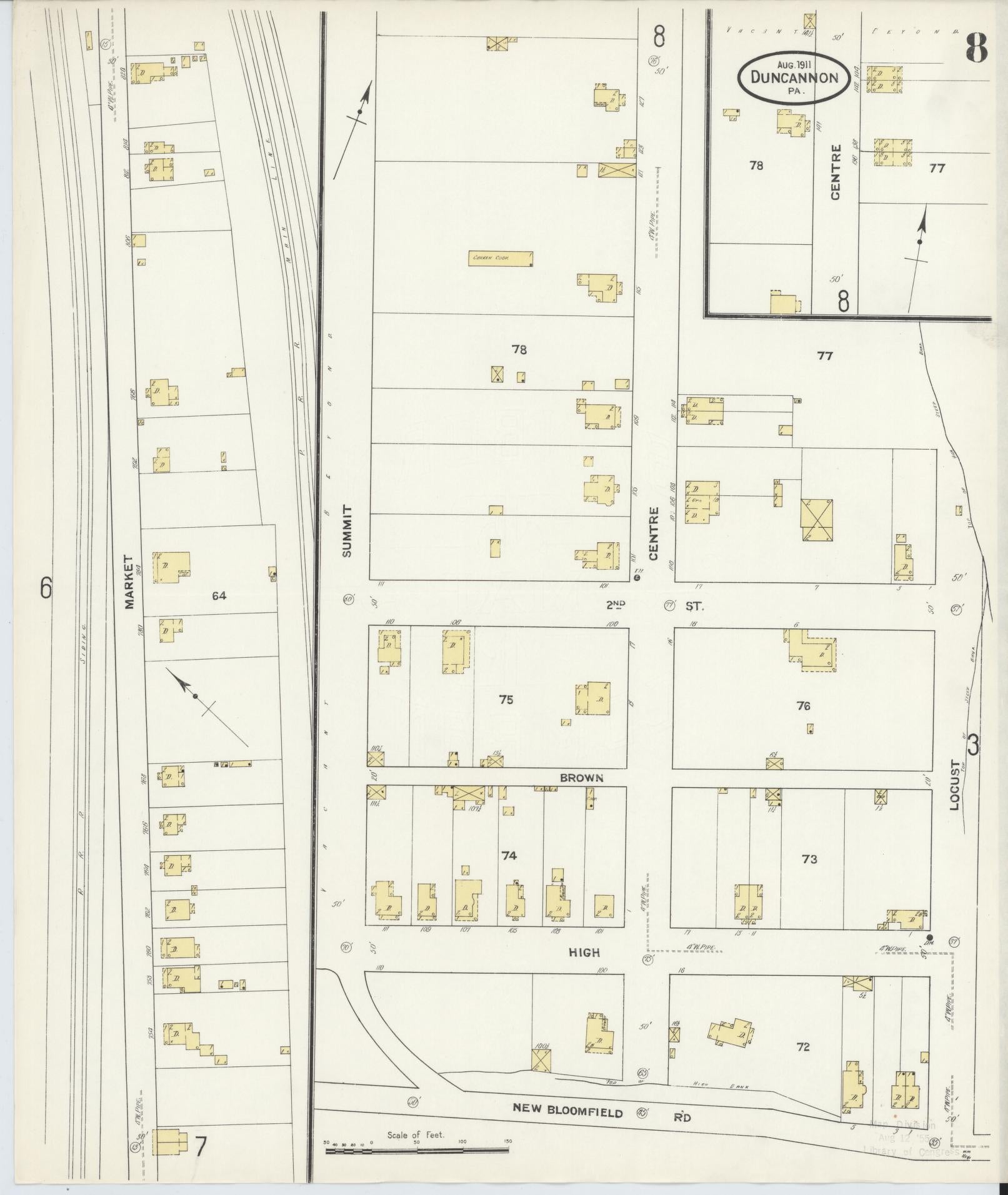Sanborn Fire Insurance Map from Duncannon, Perry County, Pennsylvania (1911), Sheet #0008 - Historic Sanborn Fire Insurance Map Print, vintage old map wall art, antique decor, genealogy gift, Pennsylvania Pennsylvania map