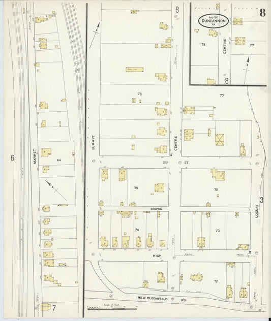Sanborn Fire Insurance Map from Duncannon, Perry County, Pennsylvania (1911), Sheet #0008 - Historic Sanborn Fire Insurance Map Print, vintage old map wall art, antique decor, genealogy gift, Pennsylvania Pennsylvania map