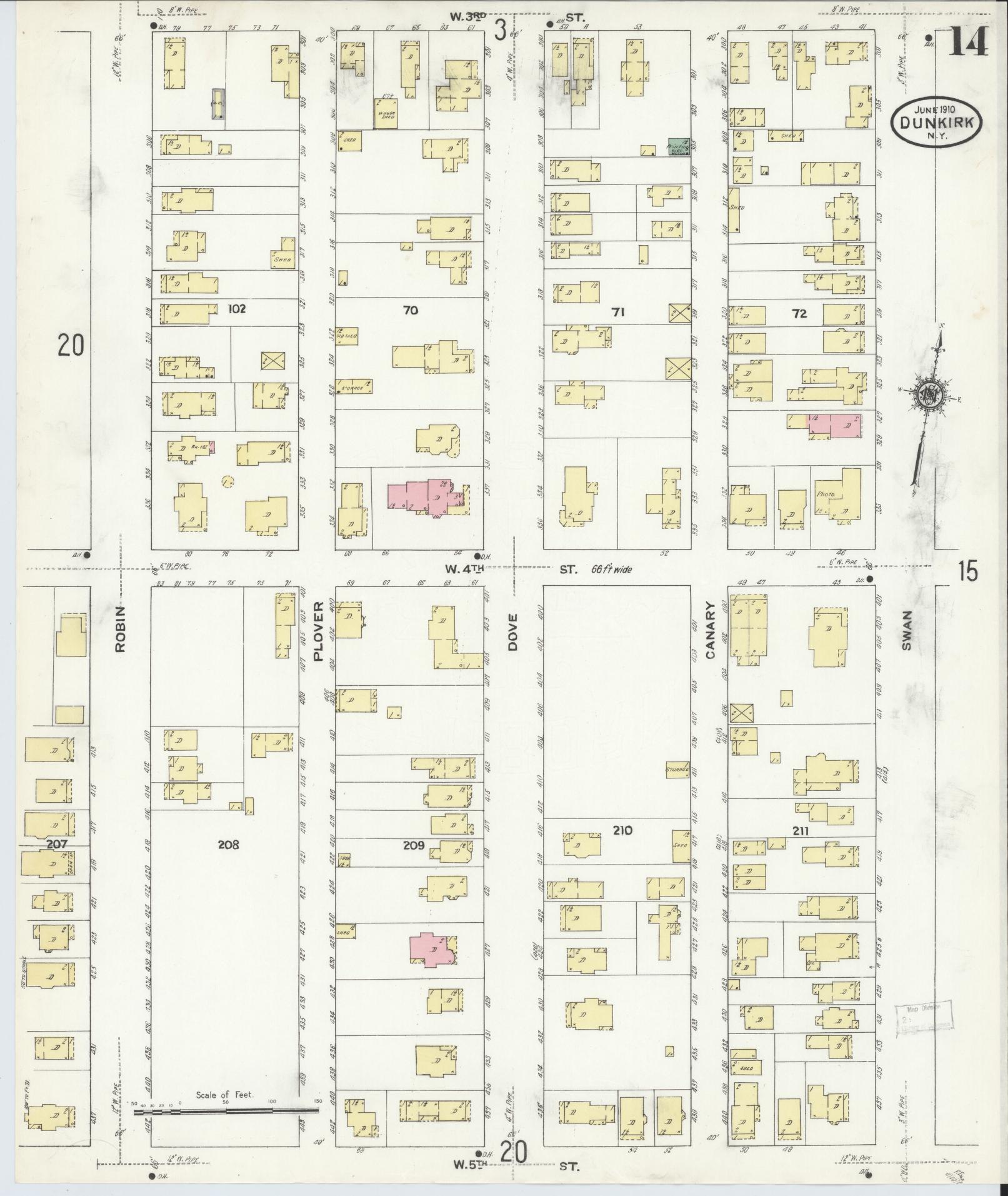 Sanborn Fire Insurance Map from Dunkirk, Chautauqua County, New York (1910), Sheet #0014 - Historic Sanborn Fire Insurance Map Print, vintage old map wall art, antique decor, genealogy gift, New York New York map