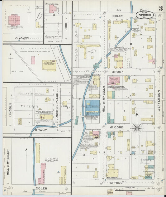 Sanborn Fire Insurance Map from Neosho, Newton County, Missouri (1891), Sheet #0003 - Historic Sanborn Fire Insurance Map Print, vintage old map wall art, antique decor, genealogy gift, Missouri Missouri map