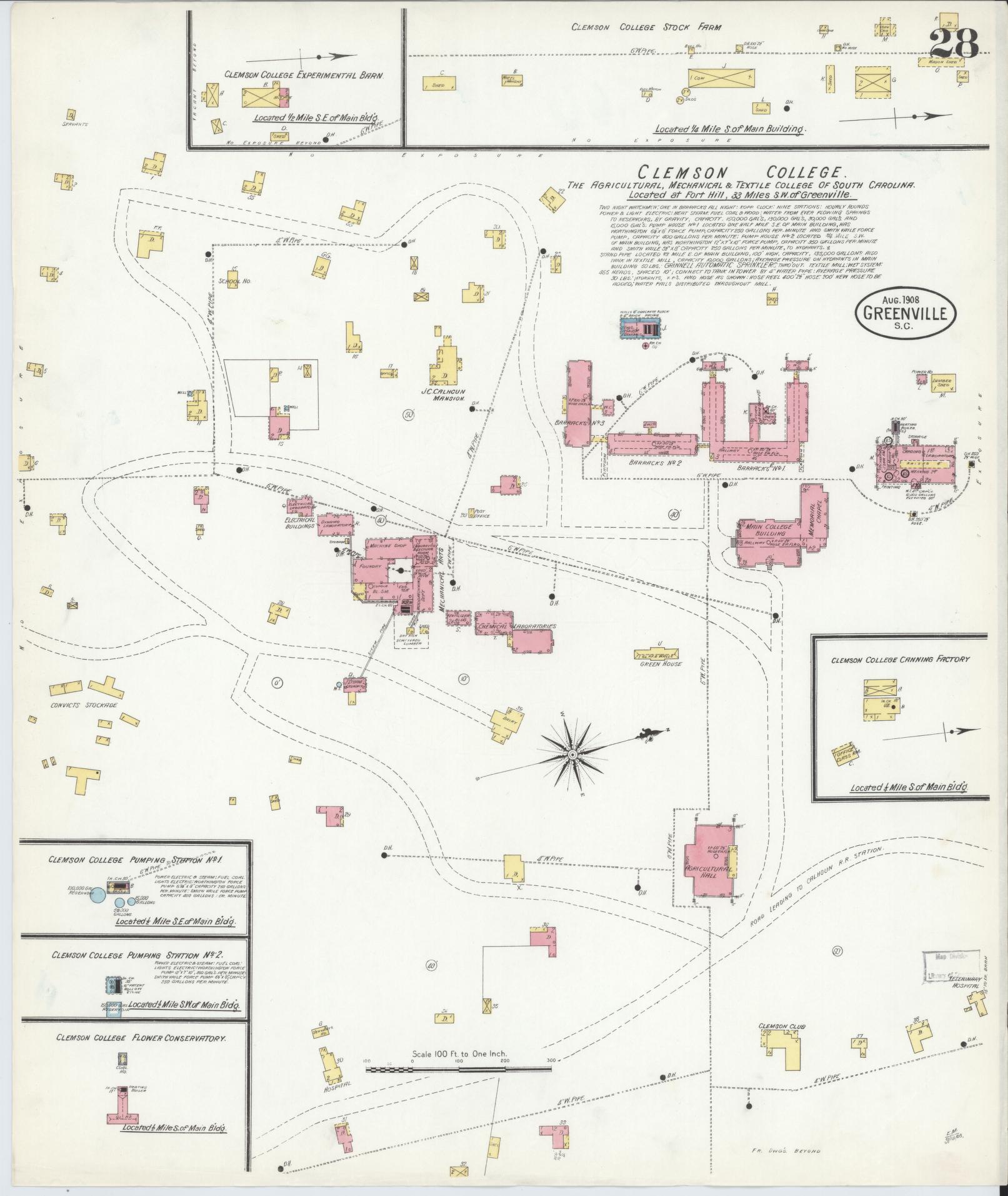 Sanborn Fire Insurance Map from Greenville, Greenville County, South Carolina (1908), Sheet #0028 - Complete Map Set gallery image, historic Sanborn map, vintage wall art, South Carolina South Carolina