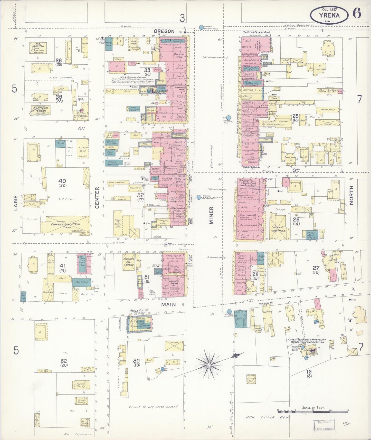 Sanborn Fire Insurance Map from Yreka, Siskiyou County, California (1897), Sheet #0006 - Complete Map Set gallery image, historic Sanborn map, vintage wall art, California California