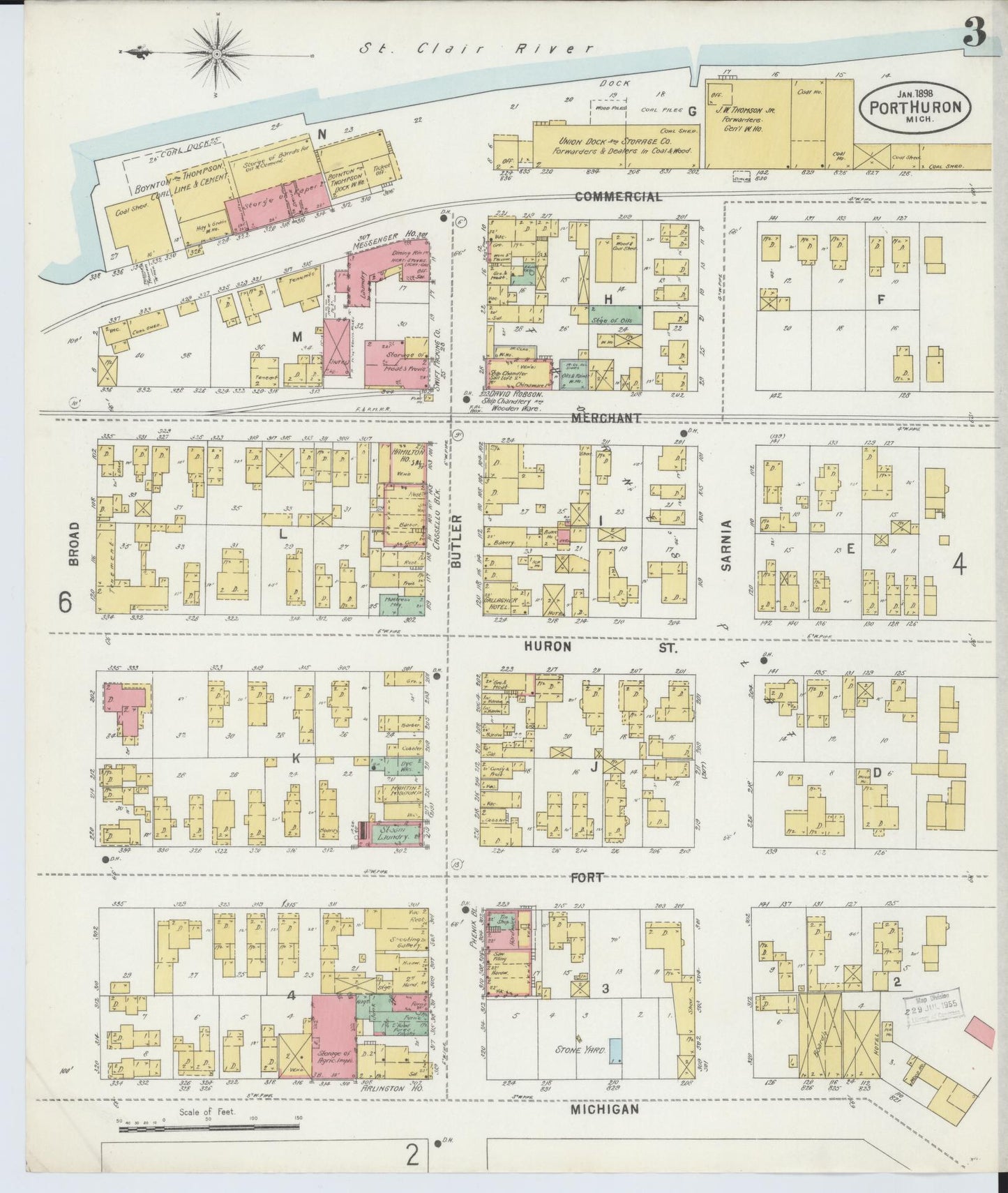 Sanborn Fire Insurance Map from Port Huron, Saint Clair County, Michigan (1898), Sheet #0003 - Complete Map Set gallery image, historic Sanborn map, vintage wall art, Michigan Michigan