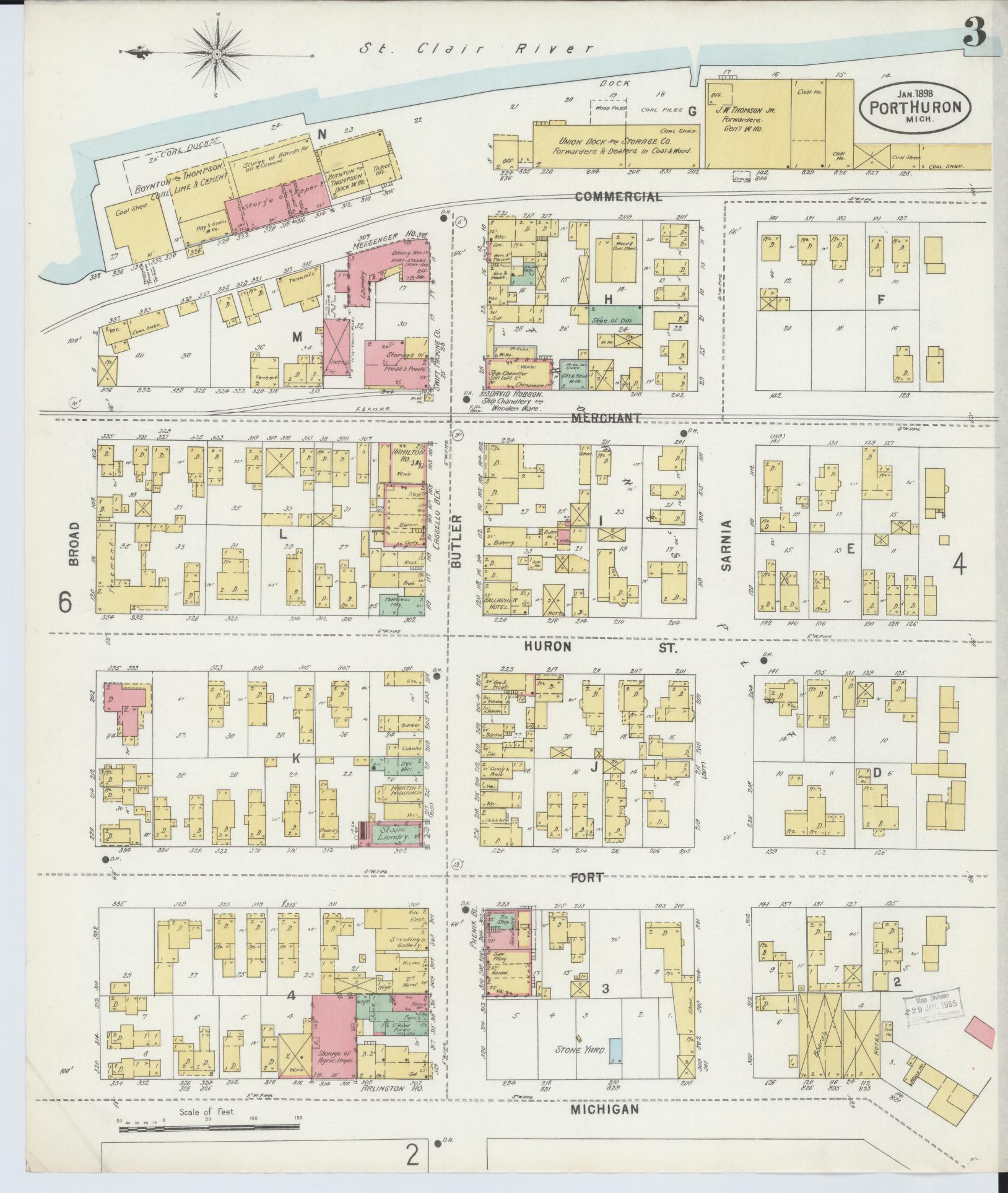 Sanborn Fire Insurance Map from Port Huron, Saint Clair County, Michigan (1898), Sheet #0003 - Complete Map Set gallery image, historic Sanborn map, vintage wall art, Michigan Michigan