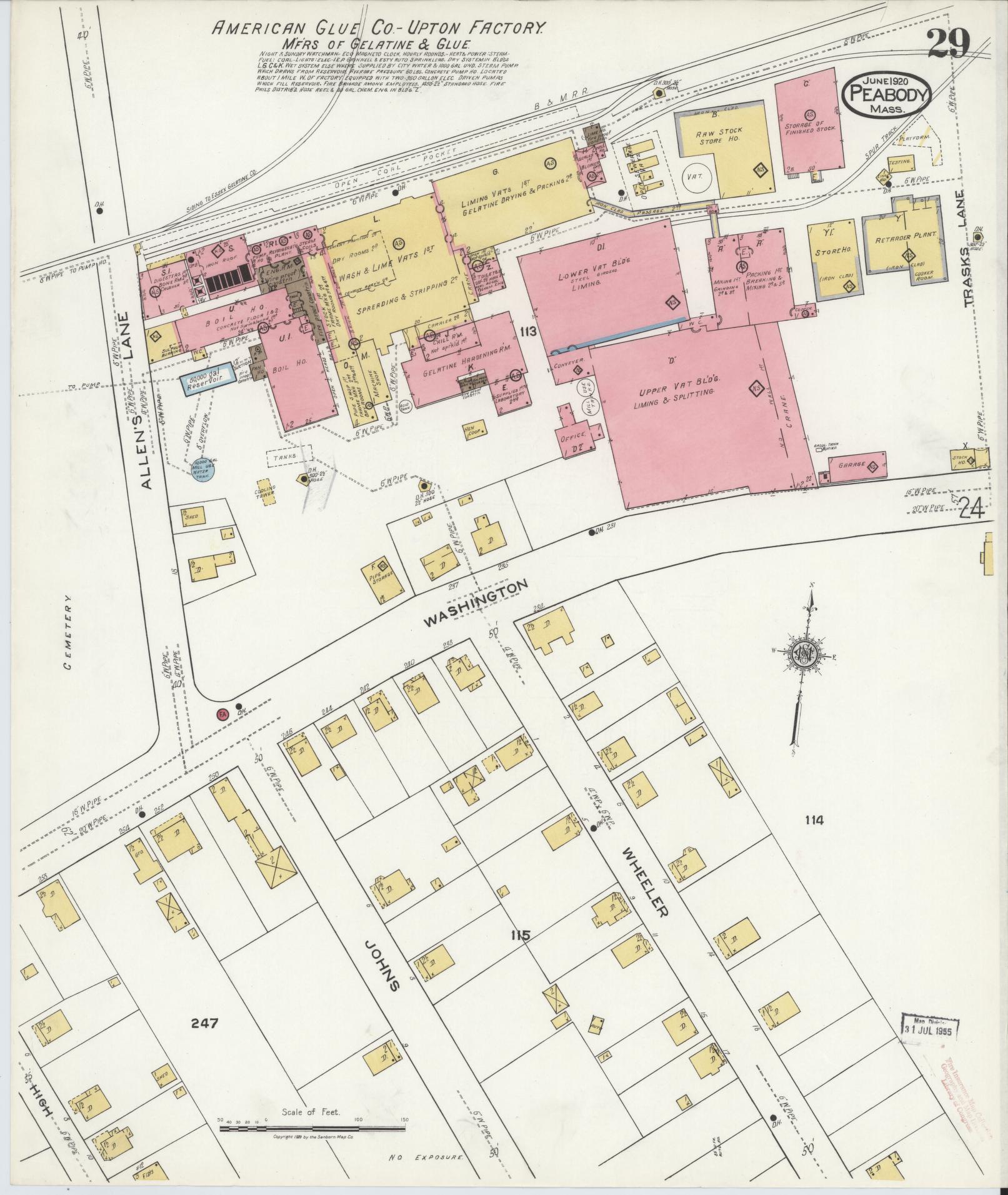 Sanborn Fire Insurance Map from Peabody, Essex County, Massachusetts (1920), Sheet #0029 - Complete Map Set gallery image, historic Sanborn map, vintage wall art, Massachusetts Massachusetts