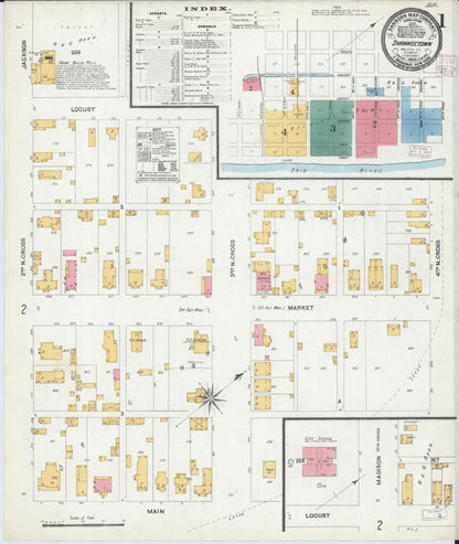 Sanborn Fire Insurance Map from Shawneetown, Gallatin County, Illinois (1906), Sheet #0001 - Complete Map Set gallery image, historic Sanborn map, vintage wall art, Illinois Illinois
