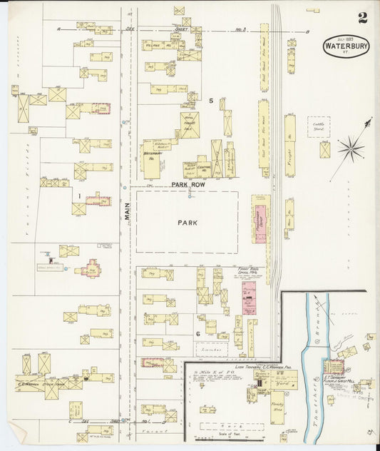 Sanborn Fire Insurance Map from Waterbury, Washington County, Vermont (1889), Sheet #0002 - Historic Sanborn Fire Insurance Map Print, vintage old map wall art, antique decor, genealogy gift, Vermont Vermont map