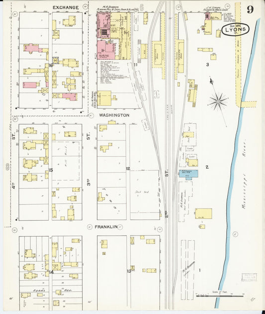 Sanborn Fire Insurance Map from Lyons, Clinton County, Iowa (1892), Sheet #0009 - Historic Sanborn Fire Insurance Map Print, vintage old map wall art