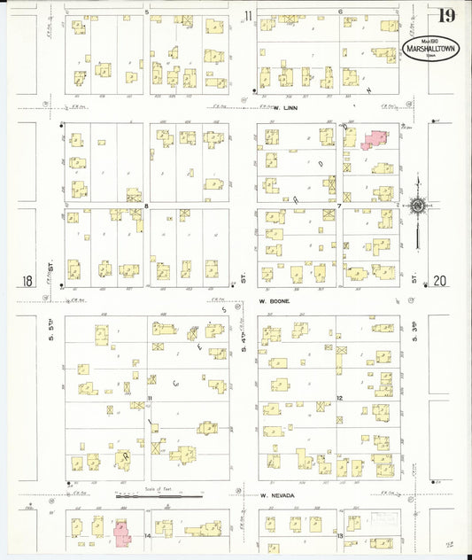 Sanborn Fire Insurance Map from Marshalltown, Marshall County, Iowa (1910), Sheet #0019 - Historic Sanborn Fire Insurance Map Print, vintage old map wall art