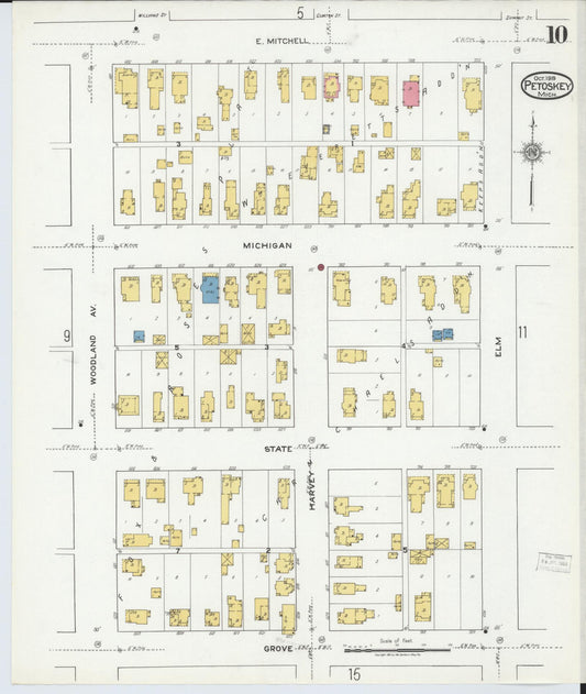 Sanborn Fire Insurance Map from Petoskey, Emmet County, Michigan (1919), Sheet #0010 - Historic Sanborn Fire Insurance Map Print, vintage old map wall art, antique decor, genealogy gift, Michigan Michigan map