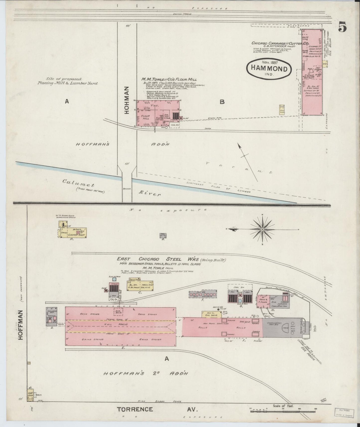 Sanborn Fire Insurance Map from Hammond, Lake County, Indiana (1887), Sheet #0005 - Complete Map Set gallery image, historic Sanborn map, vintage wall art, Indiana Indiana