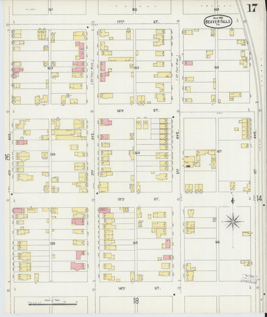 Sanborn Fire Insurance Map from Beaver Falls, Beaver County, Pennsylvania (1896), Sheet #0017 - Historic Sanborn Fire Insurance Map Print, vintage old map wall art, antique decor, genealogy gift, Pennsylvania Pennsylvania map