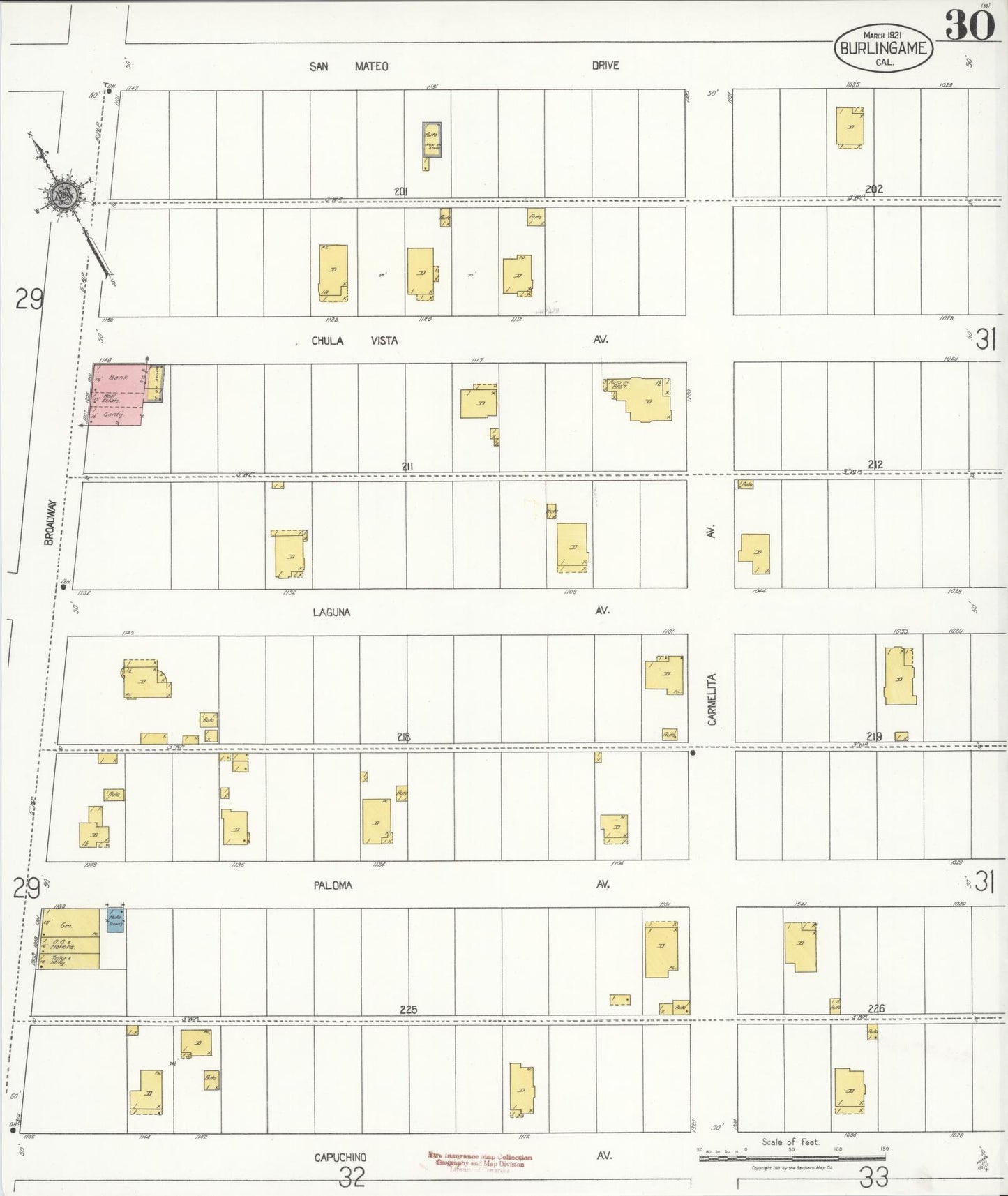 Sanborn Fire Insurance Map from Burlingame, San Mateo County, California (1921), Sheet #0030 - Complete Map Set gallery image, historic Sanborn map, vintage wall art, California California