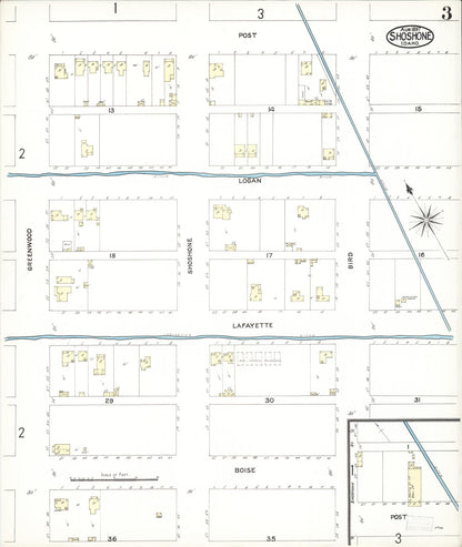 Sanborn Fire Insurance Map from Shoshone, Lincoln County, Idaho (1897), Sheet #0003 - Complete Map Set gallery image, historic Sanborn map, vintage wall art, Idaho Idaho