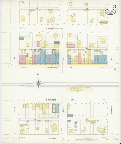 Sanborn Fire Insurance Map from Luling, Caldwell County, Texas (1907), Sheet #0003 - Historic Sanborn Fire Insurance Map Print, vintage old map wall art, antique decor, genealogy gift, Texas Texas map