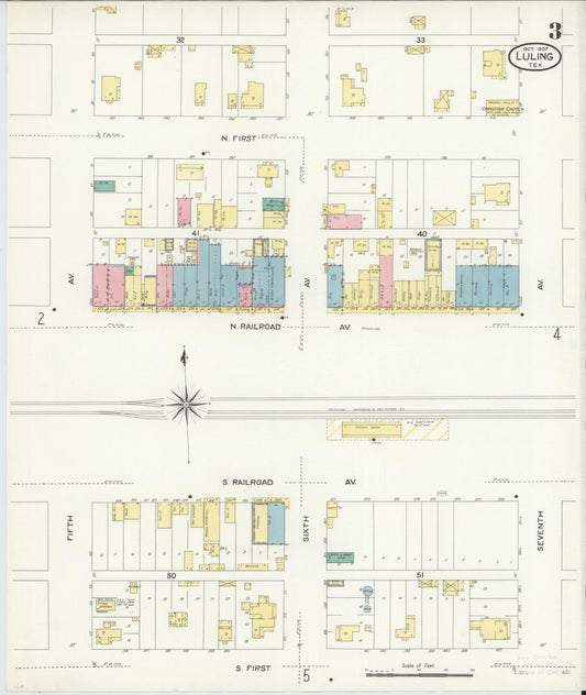 Sanborn Fire Insurance Map from Luling, Caldwell County, Texas (1907), Sheet #0003 - Historic Sanborn Fire Insurance Map Print, vintage old map wall art, antique decor, genealogy gift, Texas Texas map