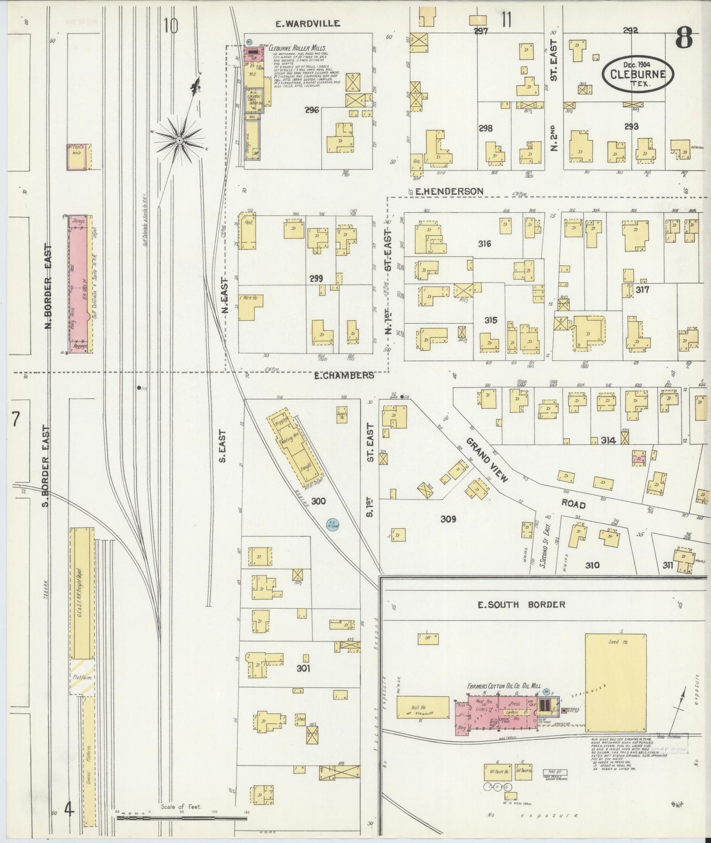 Sanborn Fire Insurance Map from Cleburne, Johnson County, Texas (1904), Sheet #0008 - Historic Sanborn Fire Insurance Map Print, vintage old map wall art, antique decor, genealogy gift, Texas Texas map
