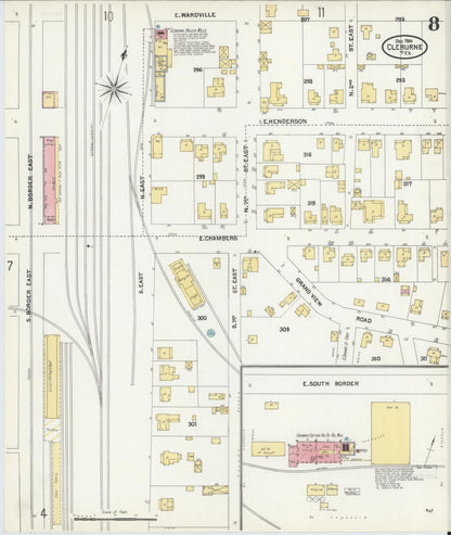 Sanborn Fire Insurance Map from Cleburne, Johnson County, Texas (1904), Sheet #0008 - Historic Sanborn Fire Insurance Map Print, vintage old map wall art, antique decor, genealogy gift, Texas Texas map