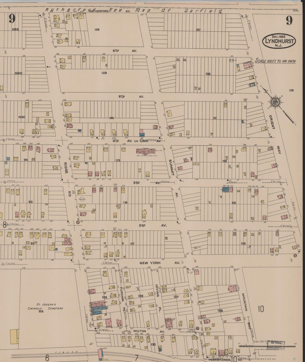 Sanborn Fire Insurance Map from Lyndhurst, Bergen County, New Jersey (1922), Sheet #0009 - Complete Map Set gallery image, historic Sanborn map, vintage wall art, New Jersey New Jersey