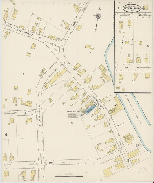 Sanborn Fire Insurance Map from Federalsburg, Caroline County, Maryland (1915), Sheet #0004 - Historic Sanborn Fire Insurance Map Print, vintage old map wall art, antique decor, genealogy gift, Maryland Maryland map