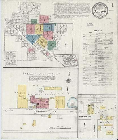 Sanborn Fire Insurance Map from Sallisaw, Sequoyah County, Oklahoma (1918), Sheet #0001 - Complete Map Set gallery image, historic Sanborn map, vintage wall art, Oklahoma Oklahoma