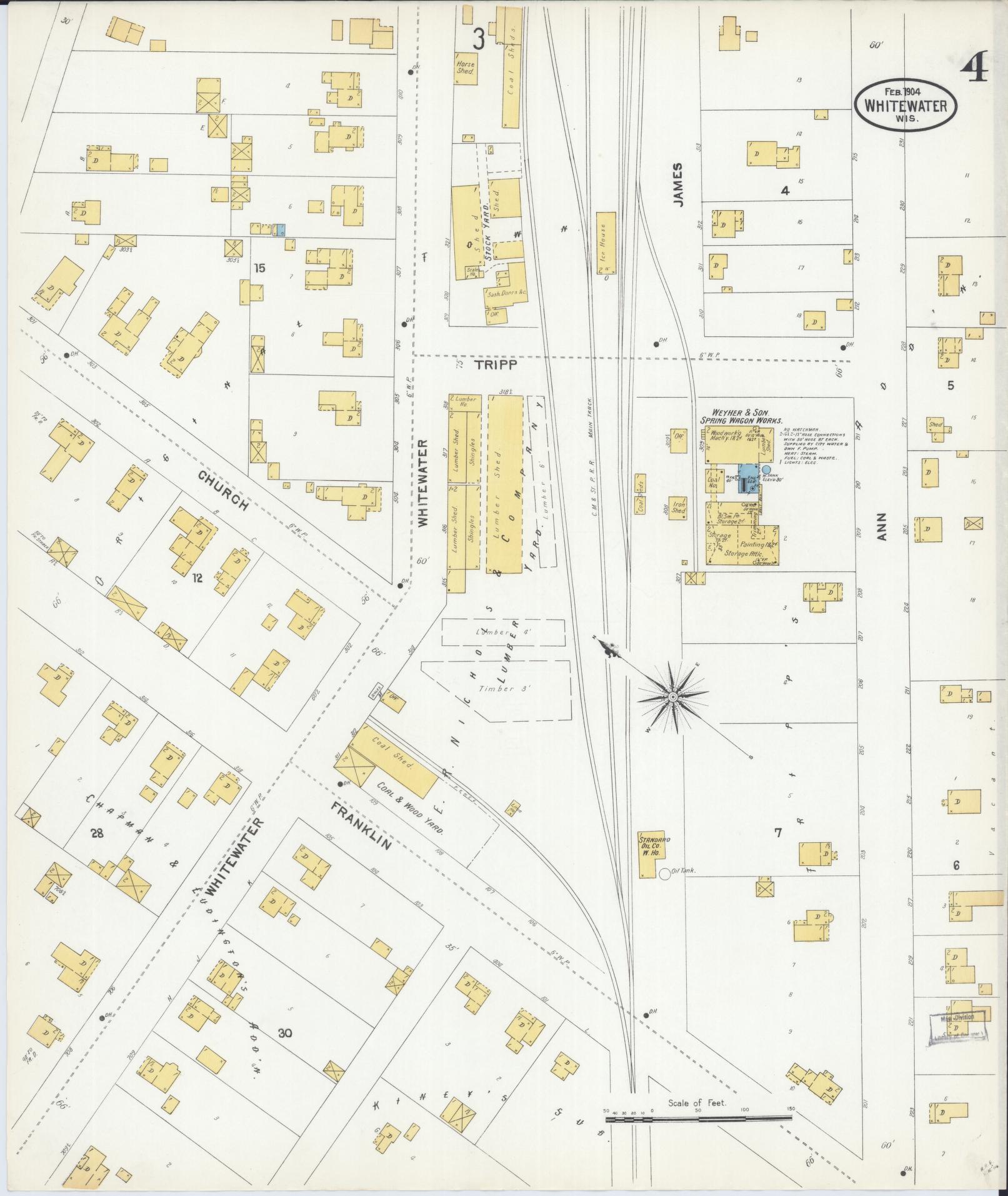 Sanborn Fire Insurance Map from Whitewater, Walworth County, Wisconsin (1904), Sheet #0004 - Complete Map Set gallery image, historic Sanborn map, vintage wall art, Wisconsin Wisconsin