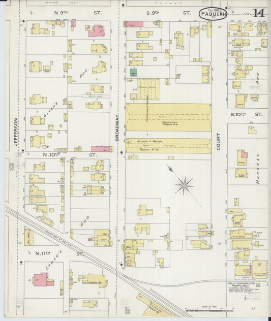 Sanborn Fire Insurance Map from Paducah, Mccraken County, Kentucky (1893), Sheet #0014 - Historic Sanborn Fire Insurance Map Print, vintage old map wall art, antique decor, genealogy gift, Kentucky Kentucky map