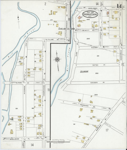 Sanborn Fire Insurance Map from Rockville Centre, Nassau County, New York (1919), Sheet #0014 - Historic Sanborn Fire Insurance Map Print, vintage old map wall art, antique decor, genealogy gift, New York New York map