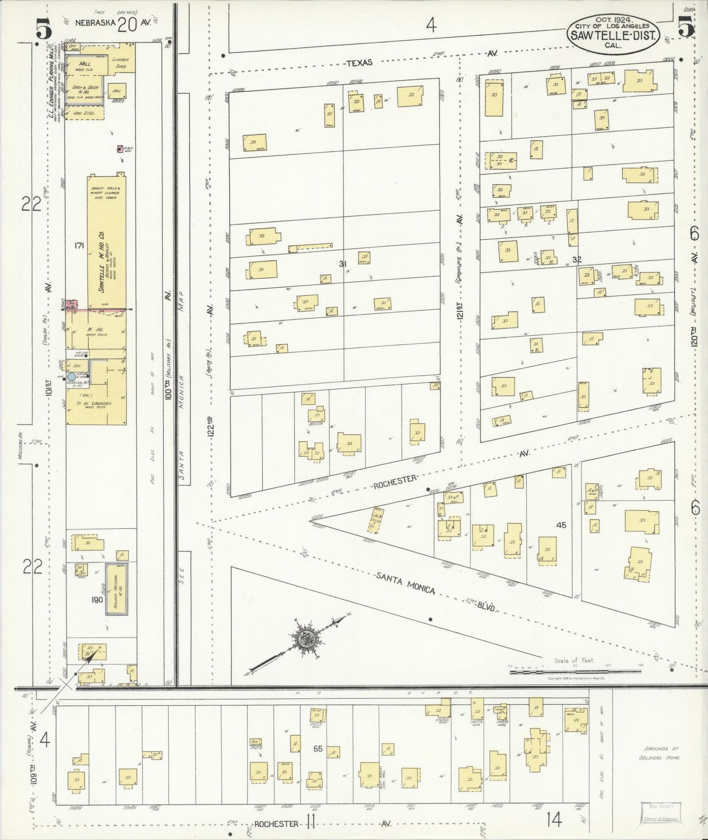 Sanborn Fire Insurance Map from Sawtelle, Los Angeles County, California (1924), Sheet #0005 - Complete Map Set gallery image, historic Sanborn map, vintage wall art, California California